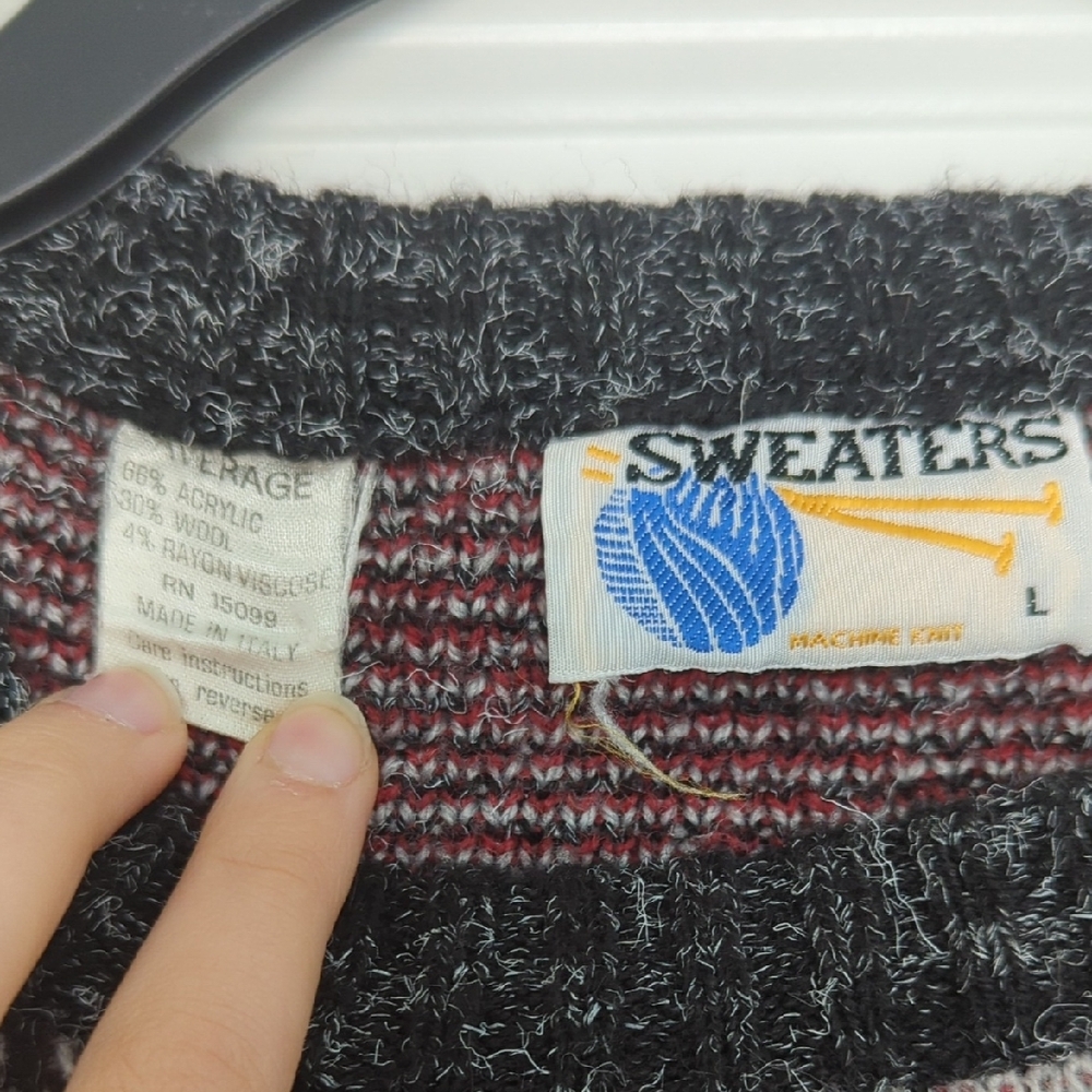 Geometric Patterned Sweater - Black, Gray, Red - image 2